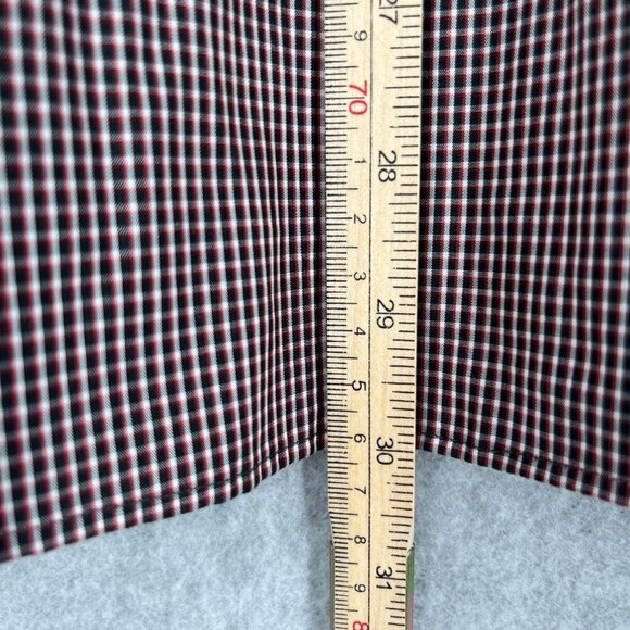 John Varvatos Mens Slim Fit Button Front Shirt Size 17.5 32/33 Black Red Plaid - Picture 9 of 13